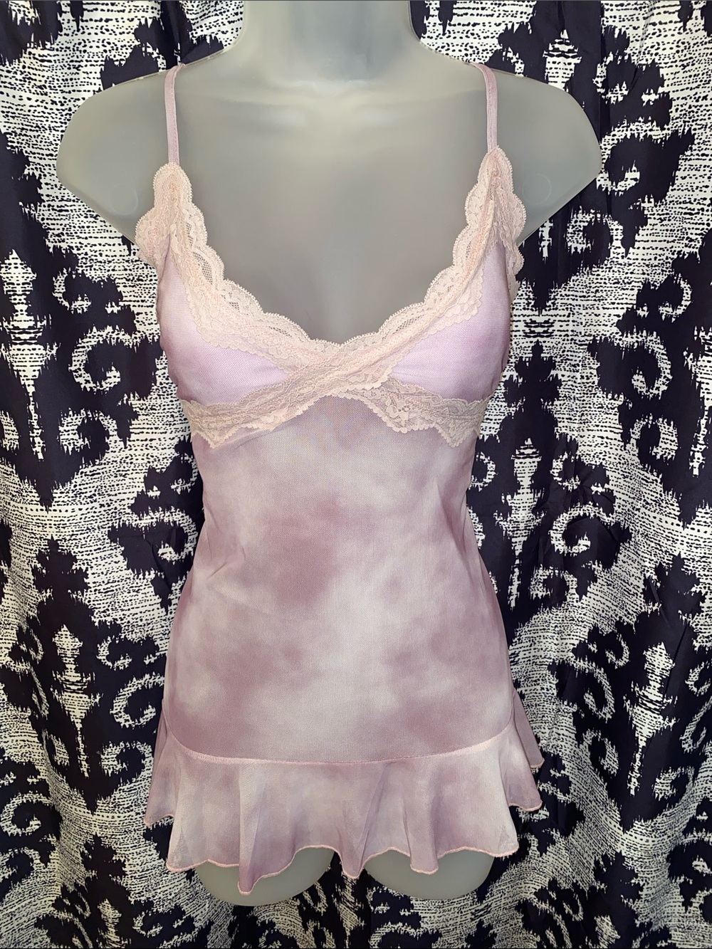 Lace-Trim Tie-Dye Chemise Slip in Light Pink